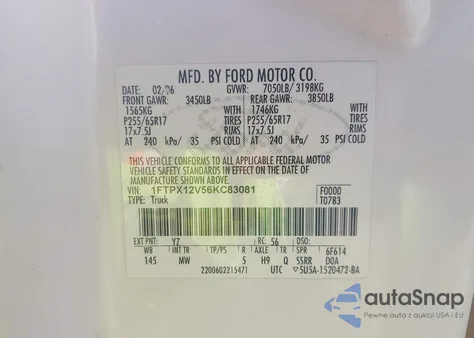 2006 Ford F-150 Lariat/Xl/Xlt from USA, damaged, VIN 1FTPX12V56KC83081